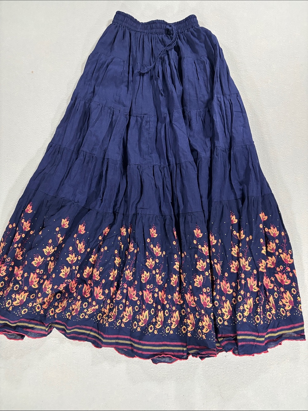 SOCH cotton Boho Tiered Floral Border Maxi Skirt - Navy free size M